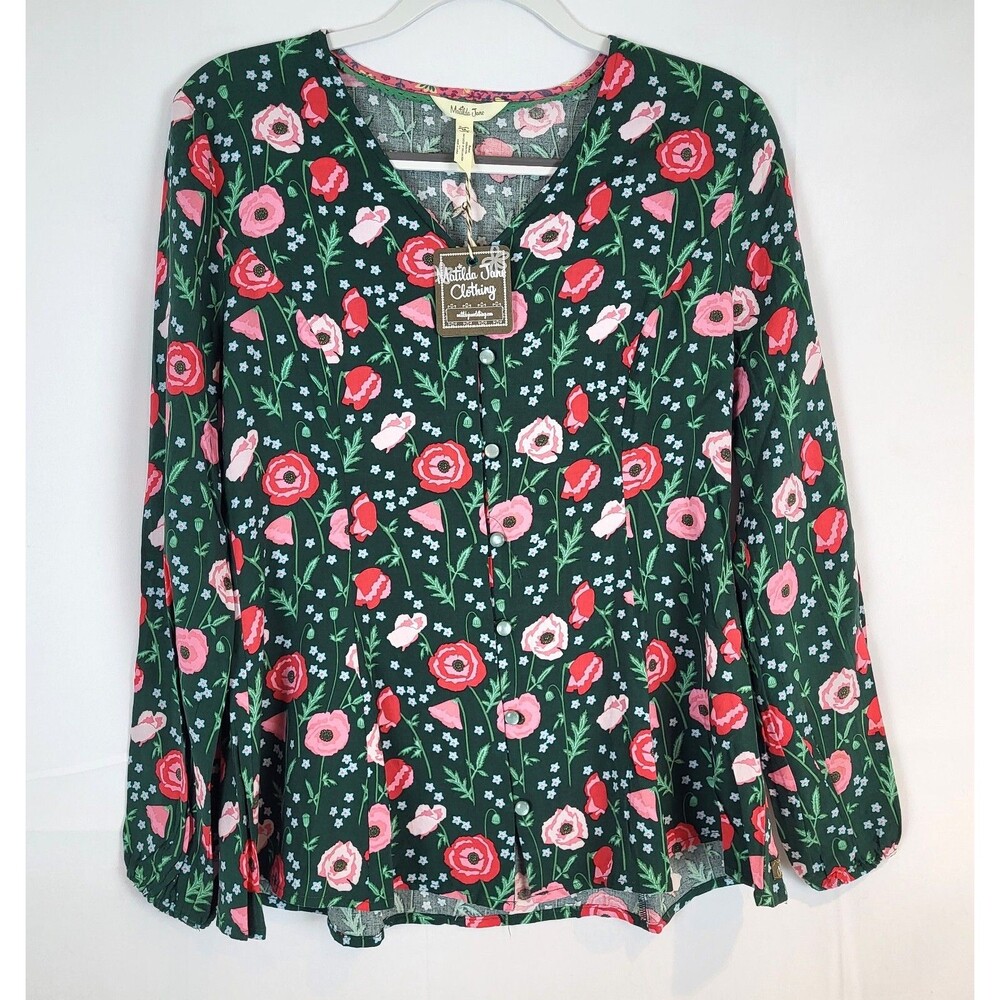 NWT Matilda Jane Yesteryear Blouse Green Floral Button Top Size Medium New